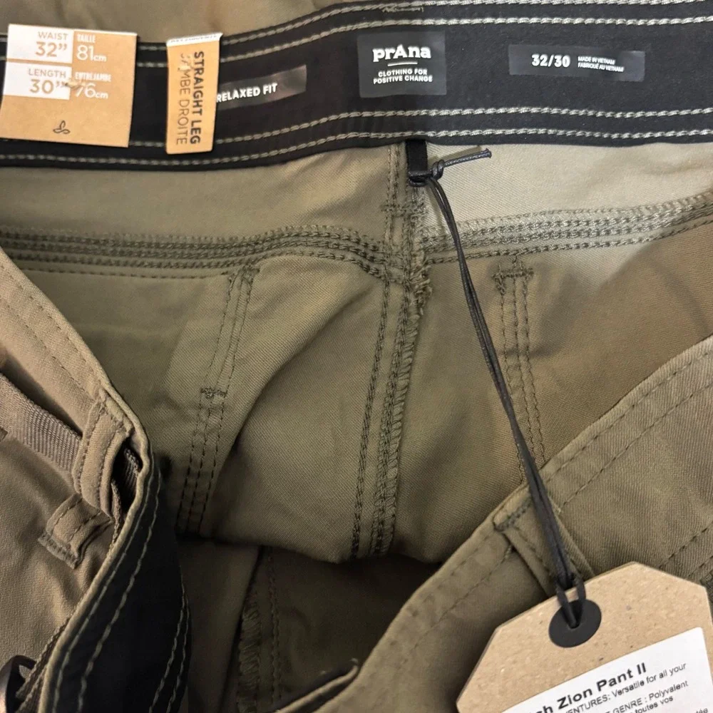 prAna Stretch Zion Pant II Mens 32x30 Slate Green New Relaxed Fit Hiking Cargo